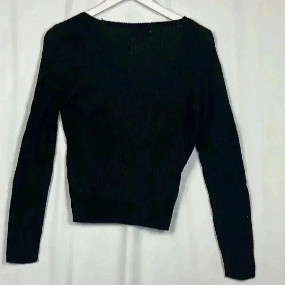She & Sky Womens Sweater Black L V-Neck Wrap Pullover Asymmetrical Lambswool NWT - Picture 8 of 11